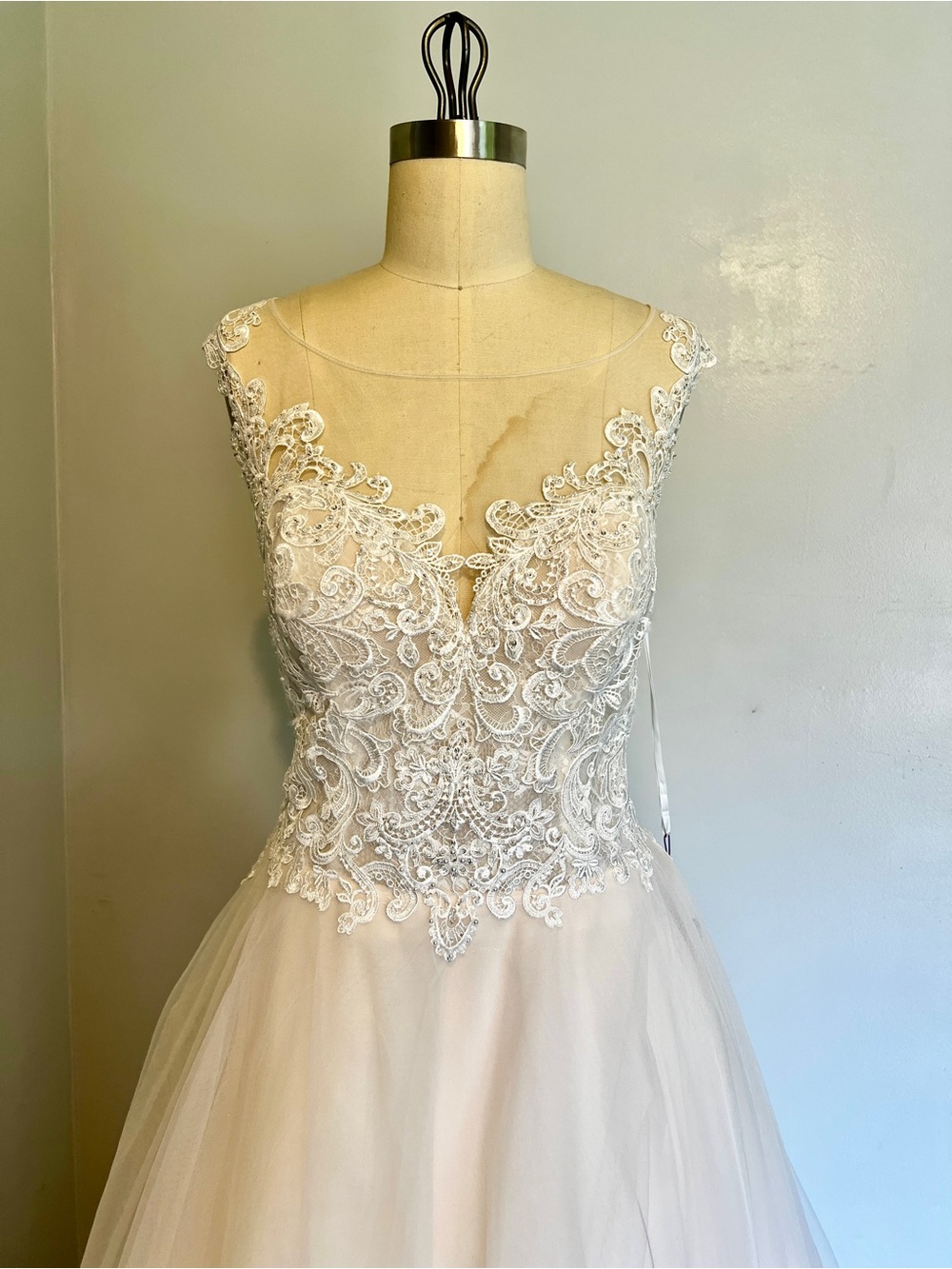 Blush Lace A-Line Wedding Dress - Picture 5 of 10